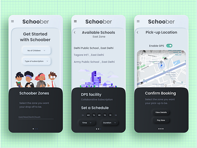 Schoober | Uber for School Kids app app design app ui app ui design app ui ux application application ui booking app mobile app mobile ui neumorphic neumorphism uber uber design ui uidesign uiux user experience user interface design ux