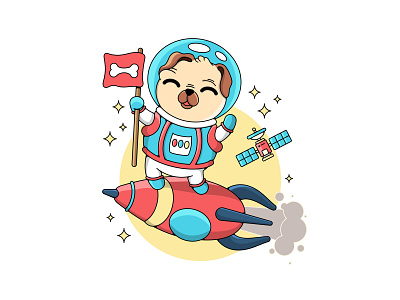 pug astronaut animation app cartoon cartoons character design flat illustration toy vector