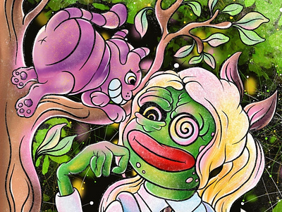 Pepe the Frog in Alice in Wonderland. branding cartoon character illustration nft toy vector