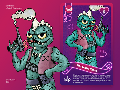 The card "Masochist lizard" cartoon character design il illustration toy vector