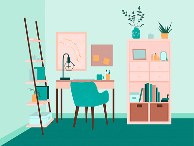 study in grink adobe illustrator contrast doodle art flat flat design green interior pink room vector illustration