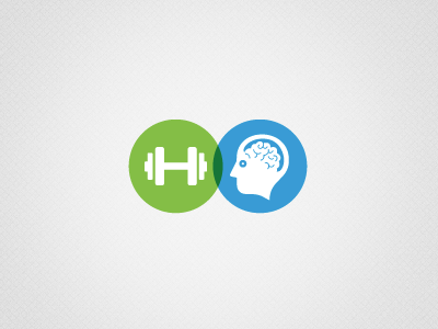 Fitness icons brain circles dumbbell fitness green gym head logo overlap