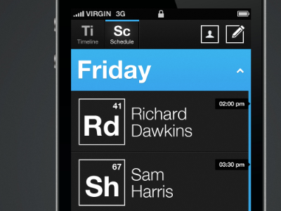 Atheist Convention App app blue convention friday icons iphone schedule speakers time timeline