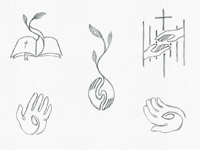 New logo sketches bible cross hands seeds vine