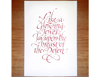 Like a glowing jewel... calligraphy ink italic quote red white writing