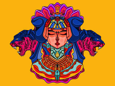 The Tiger Goddess abstract art art artist colours drawing expressionism face illustration lady psychedelicart style surrealism tiger vector visual art