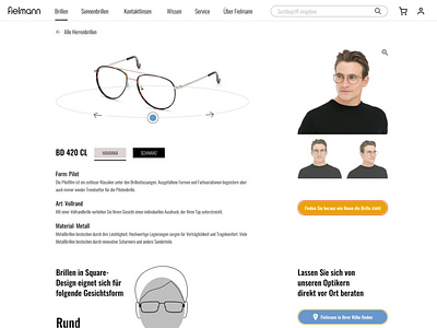 Fielmann V1 - first view product page desktop glasses product ui web design