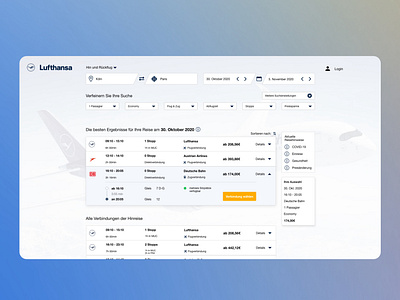 lufthansa flight booking new desing flight results (german)