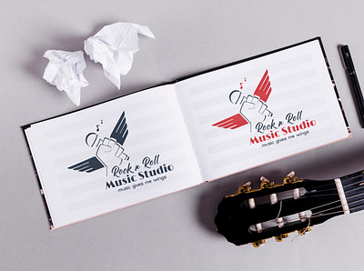 ROCK & Roll Music Studio Logo artistic classic design graphics logo microphone music music studio music wings musician rock rock and roll typography vector wings wings logo