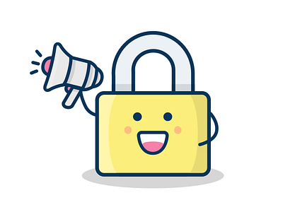 Mr Security 🔒 announcement character happy icon megaphone padlock security