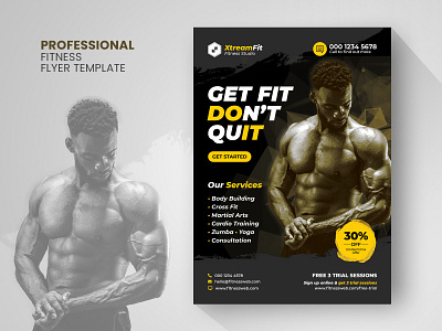 Fitness Gym Health Flyer activities advertisment body building fitness club fitness flyer gym flyer health leaflet magazine ad marketing martial arts newspaper ad pamphlet poster prints sports studio training yoga