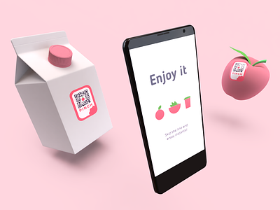 3D render for a new app Pinch. (scan & pay) 3d app apple milk mobile pink qr code qr code render sticker
