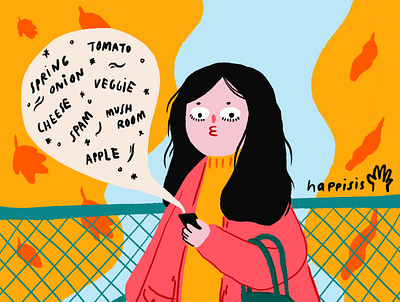 Grocery errands in autumn is fun colors illustration people