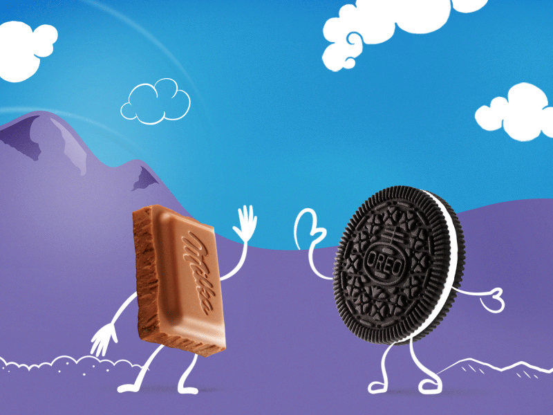 Milka & Oreo character animation duik high five jump milka oreo