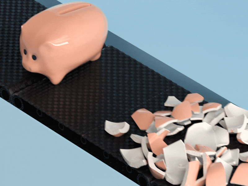 Piggy Bank Destruction 3d animation c4d cinema4d conveyor destruction money motion motiongraphics piggybank redshift