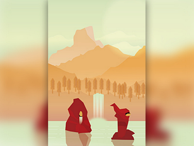 Mountain Water Fall visual design art illustration