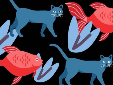 Cat and fish Pattern Illustration