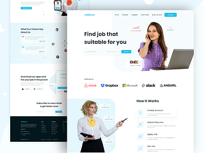 Job Zone V1 - Job Finder Website clean design interface job job finder job listing job search job website landing page ui ux website website design