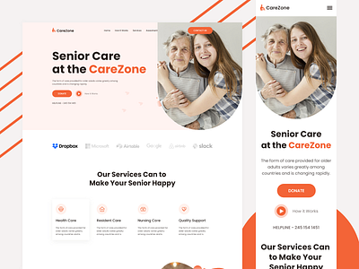 CareZone - Elderly Care Website care charity interface landing page old care popular design trendy web website website design