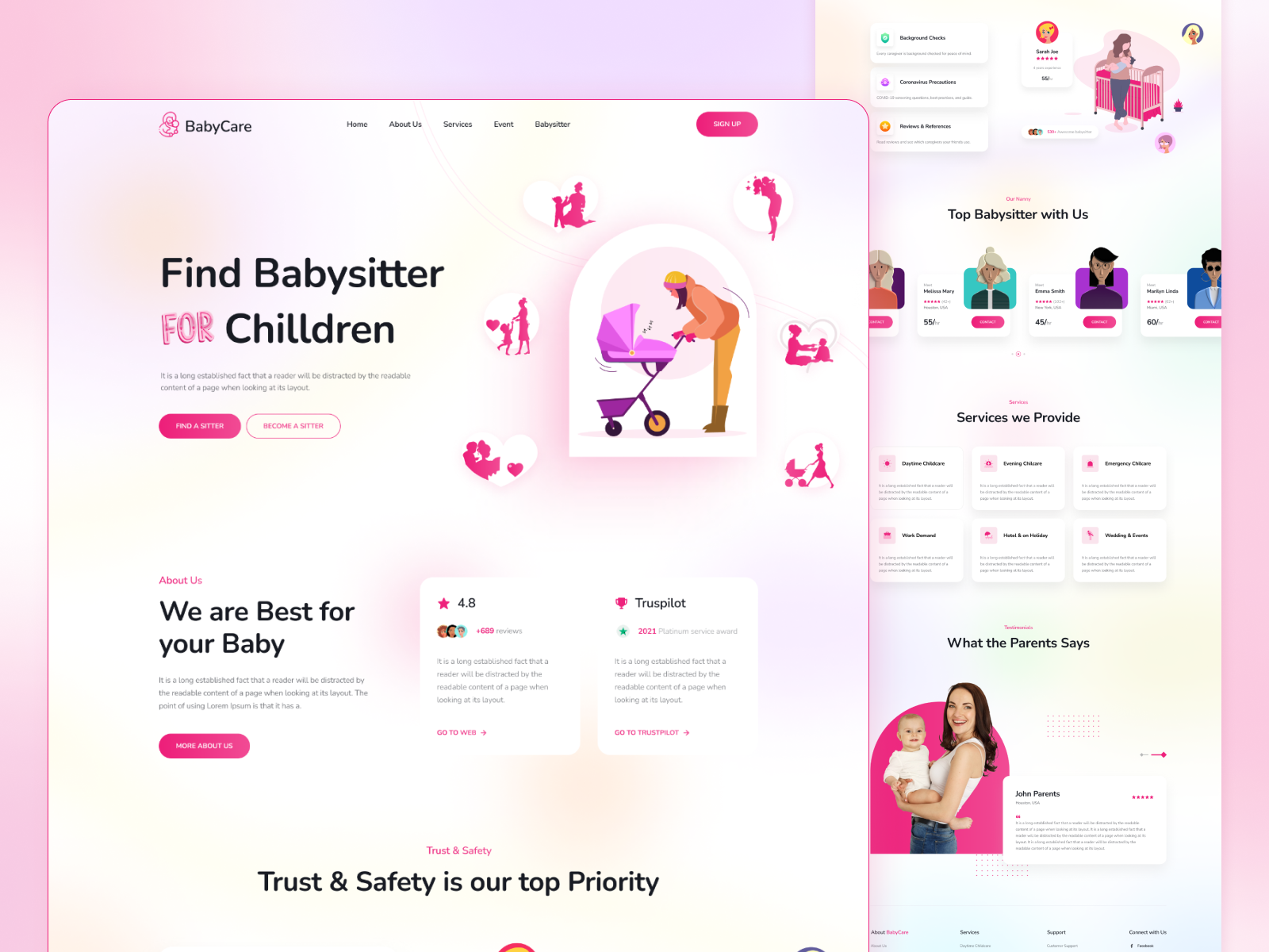Baby Sitter Landing Page by uixzone on Dribbble
