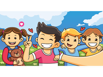 Say cheese 😁🥰🧀!! background cartoon cartoons character cute design friendship illustration love self portrait selfie together vector