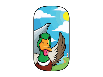 Duck in plane 🦆 🌎💦 animal cartoon character colorful cute design duck earth funny hand drawn illustration imagination joy kawai love mascot mascot design planet sky vector