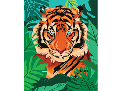 Tiger and Leaf 🐯🍀 animal background bengali carnovore cat danger drawing jungle leaf leaves nature predator summer tiger tropical leaves wild wildcat wildlife zoo