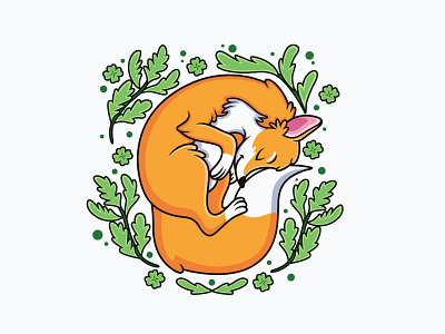 Cute Sleep Fox 🦊😍 adobe adobe illustrator background cartoon character concep cute cute art dribble fox fox illustration hand drawn happy kawaii leaf love mascot orange sleep smile