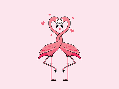 flamingos fall in love 🦩 💗 adobe illustrator animal background beautiful bird cartoon character concept couple cute dribble flamingo hand drawn love mascot pink sweet