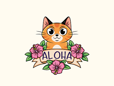 Aloha Cat 😍🐱 adobe adobe illustrator animal background cartoon cat character concept cute design dribble hand drawn illustration imagination kawai love mascot design pussy sweet vector