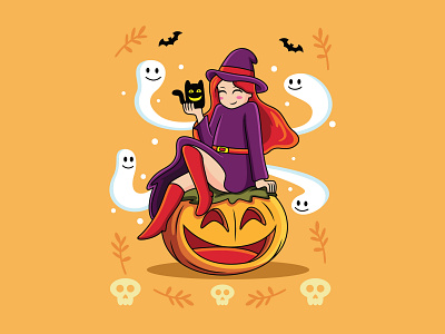 witch cartoon with cute expressions 😄 adobe adobe illustrator background cartoon cartoons character cute design event funny girl halloween halloween party illustration kawaii love magic mascot vector witch