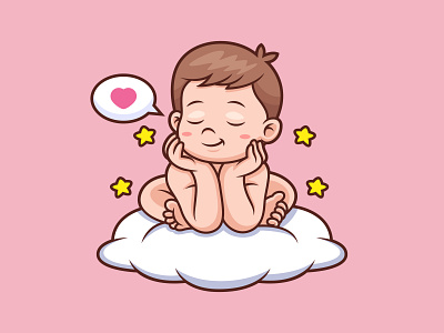 Cute Baby with Cloud Cartoon