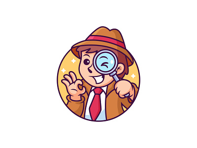 Detective Cartoon with Cute Pose cartoon character creative cute design detective illustration inspector investigation magnifying mascot pose professional search style vector