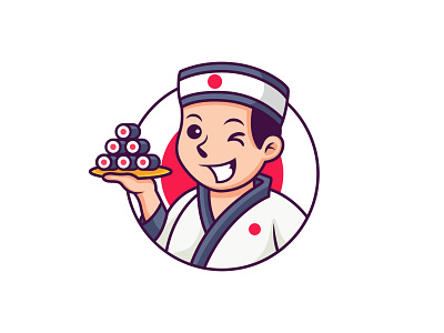 Japanese Chef Cartoon avatars cartoon character cute design illustration japanese japanese food logo mascot restaurant sushi sushi logo traditional vector