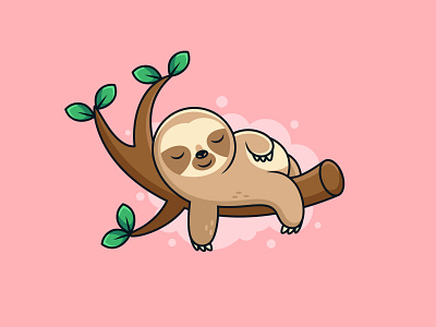 Cute Sleep Sloth Cartoon with Cute Pose adorable animal art baby babypink background character children cute design drawing funny graphic illustration jungle love lovely mascot sloth vector