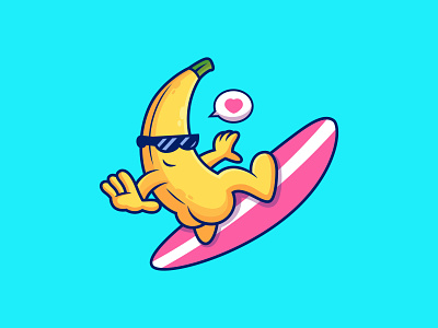 Banana Surfing Cartoon 🍌🍌🍌 art banana cartoon character cool cute design doodle fresh holiday illustration love mascot sea summer surfing sweet vacation vector vitamin