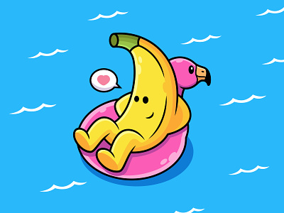 Banana in summer ☀️🦩🍌 banana beach cartoon character cute design doodle flamingo holiday illustration love mascot pink sea summer travel vector