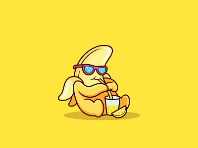 Banana with Lemon Juice 🍌🍌 banana cartoon character cool cute day design doodle emoticon fruit illustration juice juicy love mascot spring summer sunglasses vector yellow