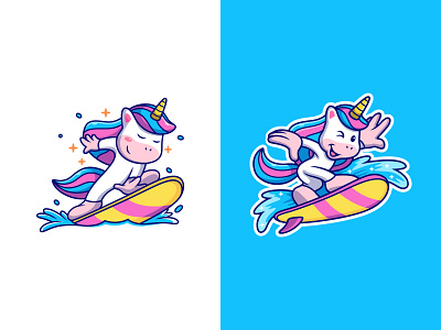 Unicorn Playing Surfing