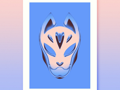 Chrome Kitsune Mask Print Blue chrome chromed fox japanese japanese art kistune manga mask metal shiny shonen yokai