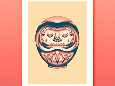 Chrome Daruma Figurine Print Orange