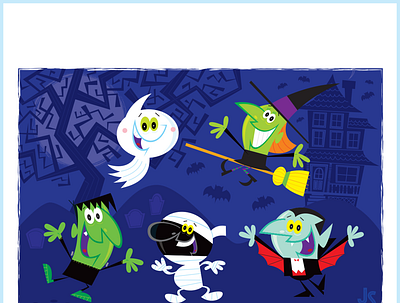 Halloween Characters branding cartoon design ghost halloween monster humorous illustration mummy vector witch