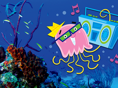 Jazzy Jellyfish branding cartoon design humorous illustration jellyfish music ocean radio vector