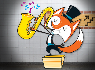 Fox Sax Box branding cartoon design fox humorous illustration music sax vector