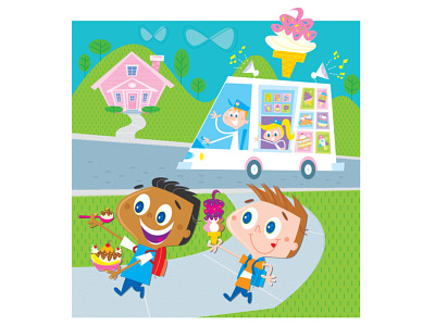 Ice Cream Truck cartoon children design humorous illustration m vector