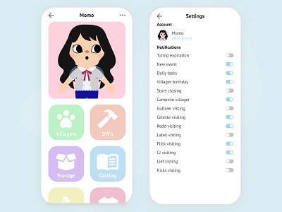 Daily UI #7- Animal Crossing mobile app settings