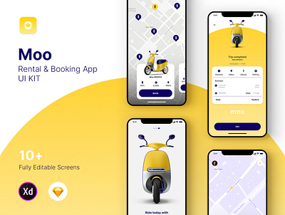 Moo — Rental & Booking App | UI KIT app booking customize design flat minimal rental ui ux xd