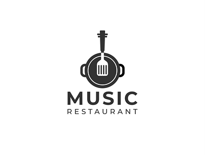 MUSIC RESTAURANT branding cooking design double meaning guitars logo logo design logodesign logoinspiration music negativespace pan restaurant restaurant logo simple spatula tone