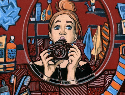 Selfie in the bathroom acrylic painting art artwork design illustration selfie traditional art