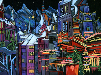 The city at night. The holiday began. acrylic painting art artwork city illustration cosmos design digitalart illustration traditional art